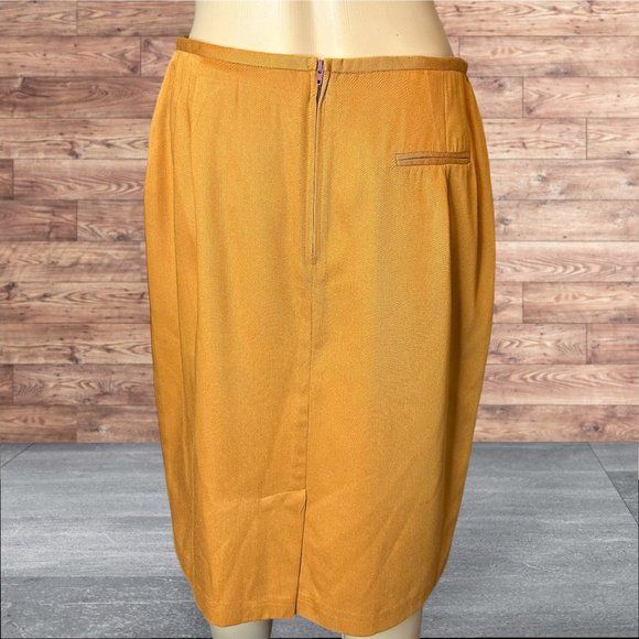 Toni Garment Pencil Skirt Size 11 Yellow Mustard Mid Rise Lined Knee Length Slit - Picture 2 of 14